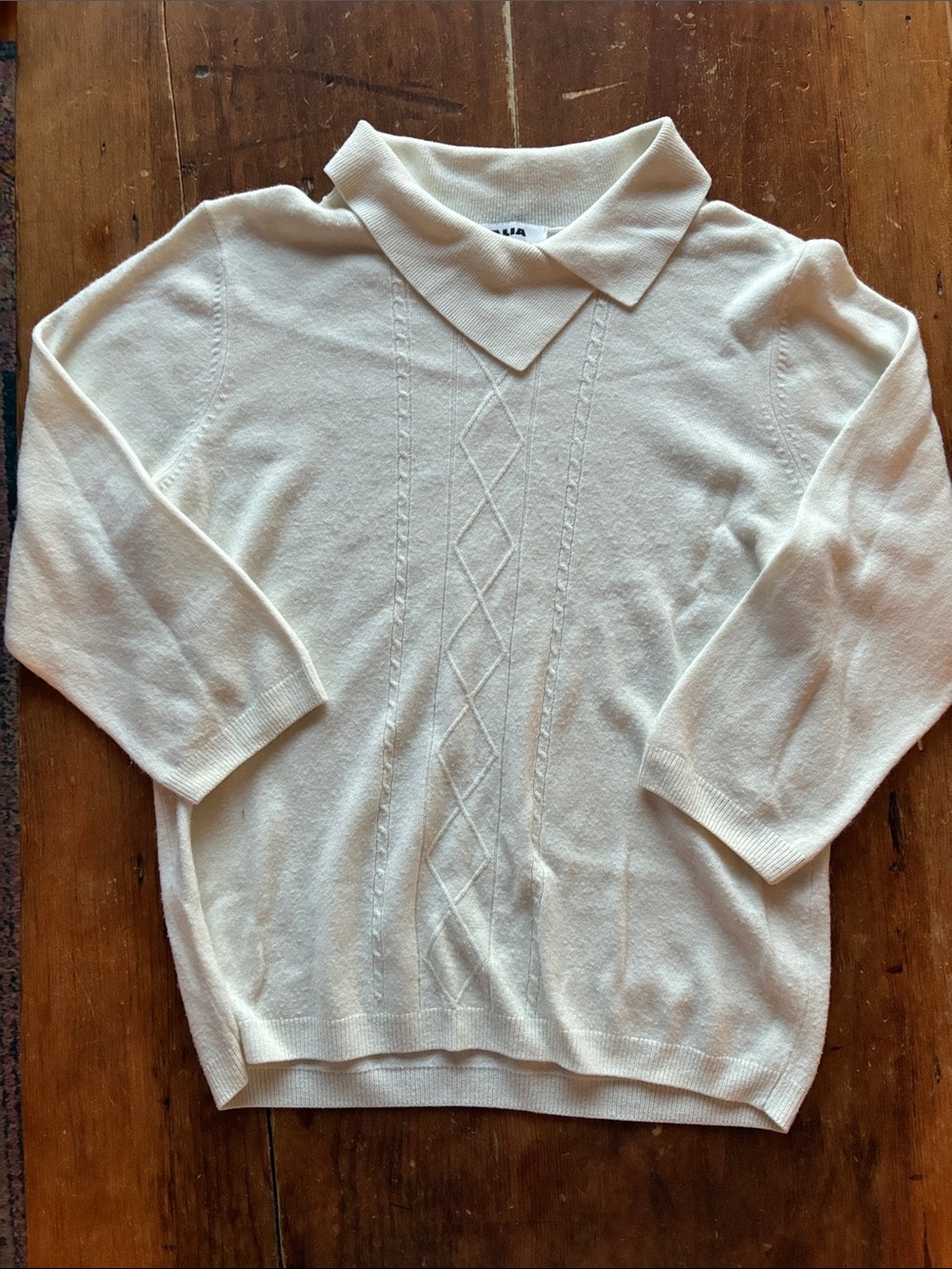 Vintage Cream Oversized Collared Cable Knit Sweater | 90s Preppy Polo Knit